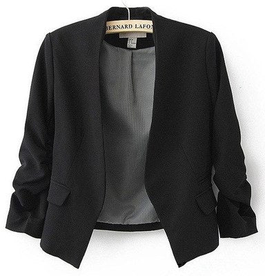 new European wind buckle blazers women's jackets long sleeved solid bubble sleeve slim solid short coat 7125