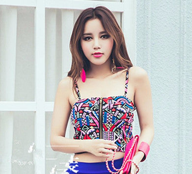 new arrival Sexy Zipper Floral Vintage Padded Bustier Cropped Tops Zipper Bra Party Crop Top Cami Bikini Tank Ami Leopard