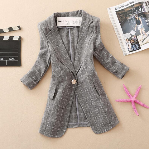 new women blazers plaid suit jacket women spring and summer suit seven sleeves short paragraph small suit
