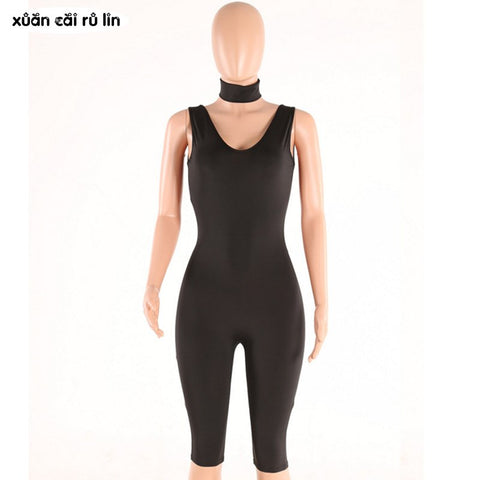 sleeveless autumn winter rompers jumpsuit scarf fashion sexy v neck playsuit bodysuit Jumper women clothing black tracksuit