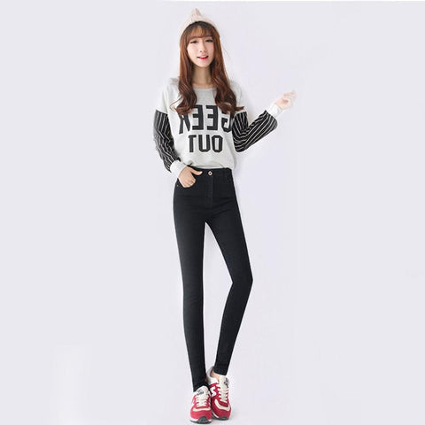 slim jeans for women pencil pants Female high waist trousers Black blue denim stretch pants for women bottoms clothing #3