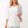 spring and summer women's fashion V-neck solid stitching lace long sleeved shirt Chiffon casual women's clothing Smerilli