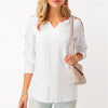 spring and summer women's fashion V-neck solid stitching lace long sleeved shirt Chiffon casual women's clothing Smerilli