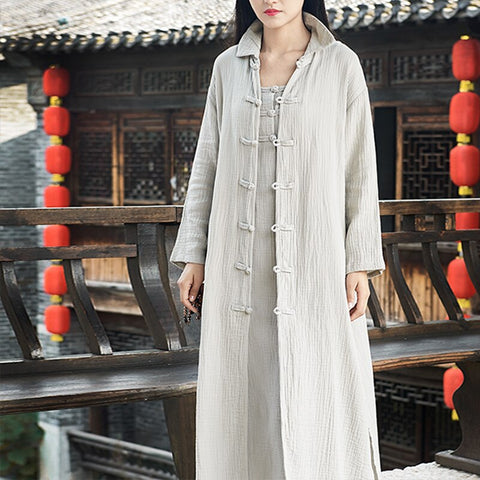 2023 spring antumn long cardigan retro cotton linen shirt coat vintage outerwear women blouses long sleeve blusas