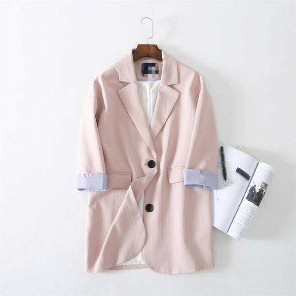 2022 spring new Korean style Slim long suit female solid color wild thin fashion suit Blazer jacket