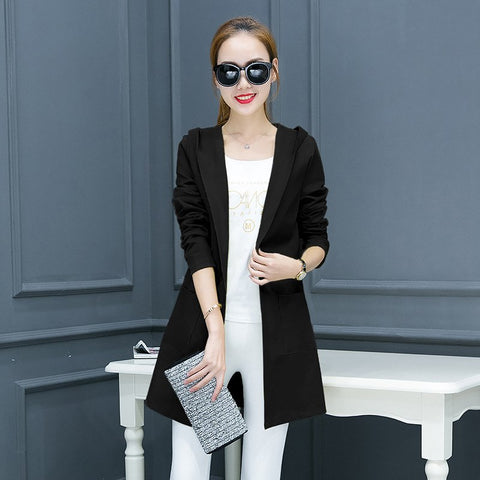 spring new women's long sleeves Suits jacket ladies blazers woman office jacket with Cap plus size Clothing
