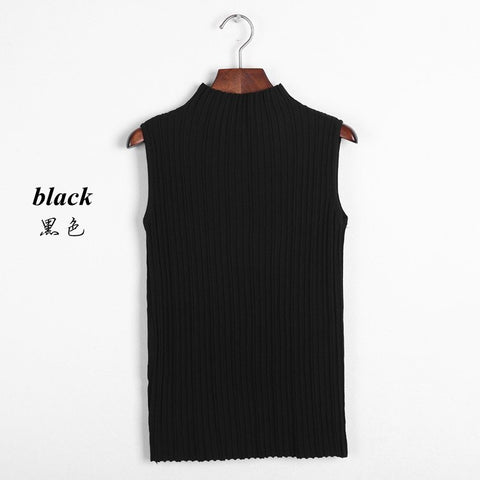 spring summer turtleneck tanks women sleeveless top crop female stand collar elastic force vest female pull fem sexy top