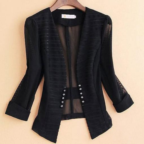2022 summer Women Slim Blazer Mesh Plus Size 4XL office lady three -quarter  formal small suit