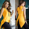 summer fashion women's new asymmetric V-neck sleeveless shirts casual loose blouse women's tuxedo chiffon tops Plus size