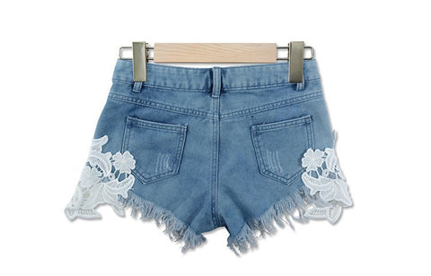 2022 summer lace hollow out sexy cowboy shorts female hot shorts Grunge style casual denim shorts white lace short pants woman