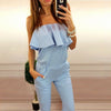 2022 summer new fashion women solid color ruffles jumpsuit sexy strapless tunic rompers plus size Long Trousers Drop shipping