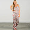 women Summer Long tunic Jumpsuit sexy Floral print Spaghetti Strap wide leg Romper Sleeveless Casual lace up loose Overalls