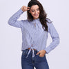 women summer blouse cross Hollow Out Striped Print Shirt Casual Blouse Button Bow Tops feminine blouse blusa femenina