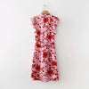 women vintage red floral printing vestidos kneeth dress female butterfly sleeve sashes casual slim brand chic dresses DS937