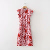 women vintage red floral printing vestidos kneeth dress female butterfly sleeve sashes casual slim brand chic dresses DS937