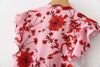 women vintage red floral printing vestidos kneeth dress female butterfly sleeve sashes casual slim brand chic dresses DS937