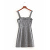 2022 women vintage sex spaghetti strap single breasted buttons plaid slimming dress elegant female vestidos sling dresses DS859