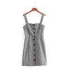 2022 women vintage sex spaghetti strap single breasted buttons plaid slimming dress elegant female vestidos sling dresses DS859
