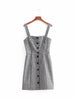 2022 women vintage sex spaghetti strap single breasted buttons plaid slimming dress elegant female vestidos sling dresses DS859