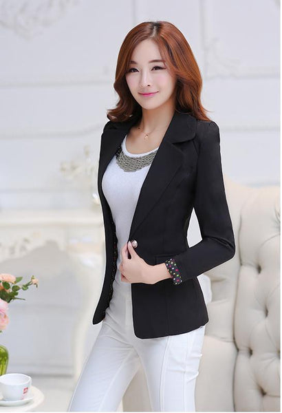 Office Lady Women Spring Autumn Short Blazers Female Notched Slim Single Button Long Sleeve Size S-2XL BlazersCQ1225