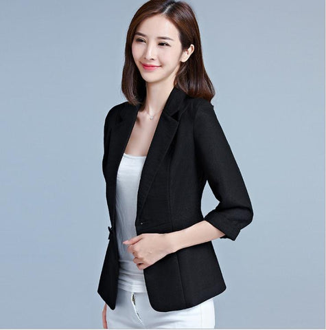 Casual Women Spring Summer Three Quarter Sleeve Short  Blazers Female Plus Size 5XL Slim Thin Single Button CoatCQ1205