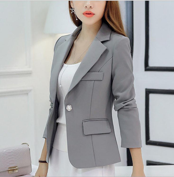 SpringAutumn Women Short Notched Collar Blazers Female Size S-2XL Single Button Cotton Office Lady Slim BlazersCQ1150