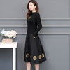 2022 Autumn Women Elegant Dress Knitted Sweaters Splice Printed Flower Midi Dresses Casual Vintage Slim Dress Vestidos R274