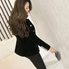 2023 Autumn Velvet Suit Jacket Buckle Slim OL Chic Long Sleeve Blazers Feminino Casual Coat Office Ladies Outerwear f866