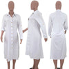 2023 Autumn White Shirt Dress Women Button-up Knee-length Long Sleeve Shift Dress Office Lady Loose Casual Tunic Basic Dresses