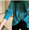 2023 Blusa Women Blouse Elegant Red Green Satin Shirt Turn Down Collar Female Formal Office OL Blouse Women Tops PZ1149