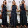 2022 Bobo Women Dark Blue Boho Loose Sleeveless Holiday Dot Print Long Maxi Dress Evening Party Beach Dresses Summer Sundress