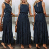 2022 Bobo Women Dark Blue Boho Loose Sleeveless Holiday Dot Print Long Maxi Dress Evening Party Beach Dresses Summer Sundress