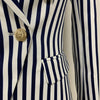 2022  Designer Blazer Women's Lion Buttons Double Breasted Classic  blue & white ,black & white  Striped Print Blazer Jacket