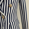 2022  Designer Blazer Women's Lion Buttons Double Breasted Classic  blue & white ,black & white  Striped Print Blazer Jacket