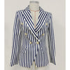 2022  Designer Blazer Women's Lion Buttons Double Breasted Classic  blue & white ,black & white  Striped Print Blazer Jacket