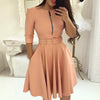 2022  Women Dress With Zipper Elegant  Pleated Umbrella Dress With Belt Long Sleeve Elegant Party Dress Vestido