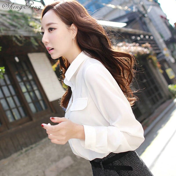 2023 autumn Qualitie Women Office Lady Formal Career Long Sleeve Collar Shirt Casual Solid White Blouse Tops V1767