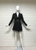 2022  Designing European High Street Women Formal Slim Black Long Blazers Shawl Collar Feather Patchwork Blazer with Belt