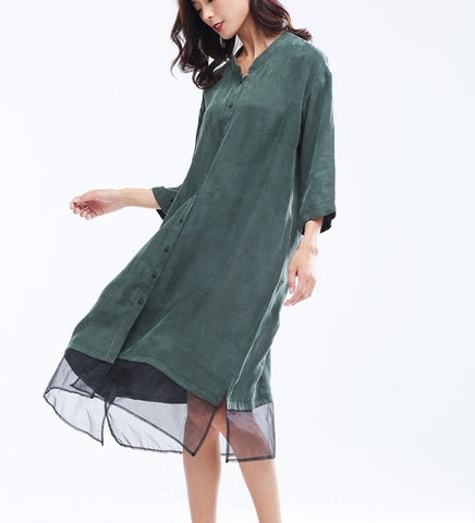 2022  Women's Cupro silk with Voile Y Dress Female Lady's long shirt Dresses  18030124-3