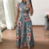 2023 Casual Summer Dress  Short Sleeve Long Dress Boho Floral Print Maxi Dress Turtleneck Bandage Elegant Dresses Vestido