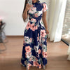2023 Casual Summer Dress  Short Sleeve Long Dress Boho Floral Print Maxi Dress Turtleneck Bandage Elegant Dresses Vestido
