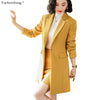 2022 New Fall Winter Women Blazer Elegant Long Sleeve Formal Jackets Green Red Yellow Apricot Blue Coat