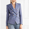 2022 Light Blue Blazers Women Double-breasted Silver Metal Lion Head Button Thick Work Office Lady Blazer Coats