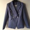 2022 Light Blue Blazers Women Double-breasted Silver Metal Lion Head Button Thick Work Office Lady Blazer Coats