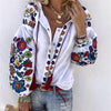 2023 Womens Flowers Blouses Long Puff Sleeve V Neck Shirts Decorative Pattern Loose Tops Casual Lady Shirt Blouse