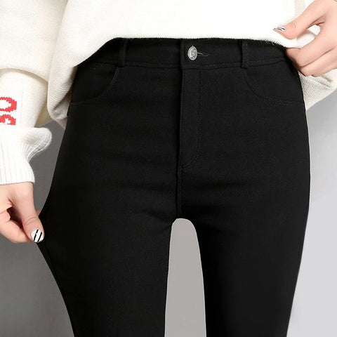 2022 Spring High Elastic Skinny Pencil Jeans leggings Elastic Black Plus Size Immitation Stretch Denim Pants Long Trousers