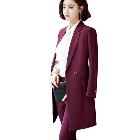2022 New Winter Women Long Blazer Elegant Long Sleeve Formal  For Office Lady Black Blue Red