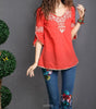 2023 Women Cotton 3/4 Sleeve Ethnic Totem Pattern Embroidered Bordered Ladylike Tops Blouse Shirts