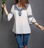 2023 Women Cotton 3/4 Sleeve Ethnic Totem Pattern Embroidered Bordered Ladylike Tops Blouse Shirts