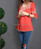 2023 Women Cotton 3/4 Sleeve Ethnic Totem Pattern Embroidered Bordered Ladylike Tops Blouse Shirts